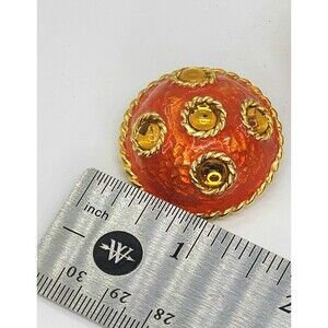 Vintage Gerard Yosaca Earrings Designer Crystal Enamel Gold Plated Round Dome